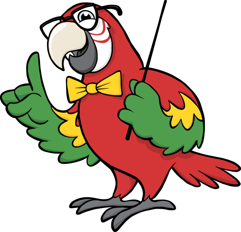 PairIt's parrot mascot, in glasses and a bow tie, holding a pointer